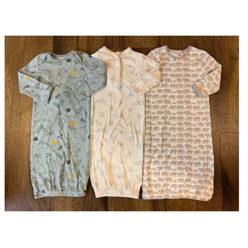 Lot of 3 Baby Boy Sleep Gowns 0-3 Months 3M Carters Infant Clothes Animals Dino